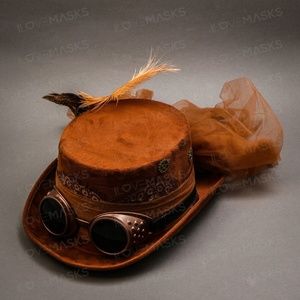 Steampunk Victorian Feather Top Brown Hat